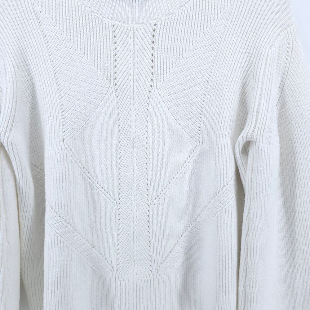 French Connection White Polymide Crop LaceKnit MockNeck Sweater Balloon Sleeve M - Picture 4 of 11